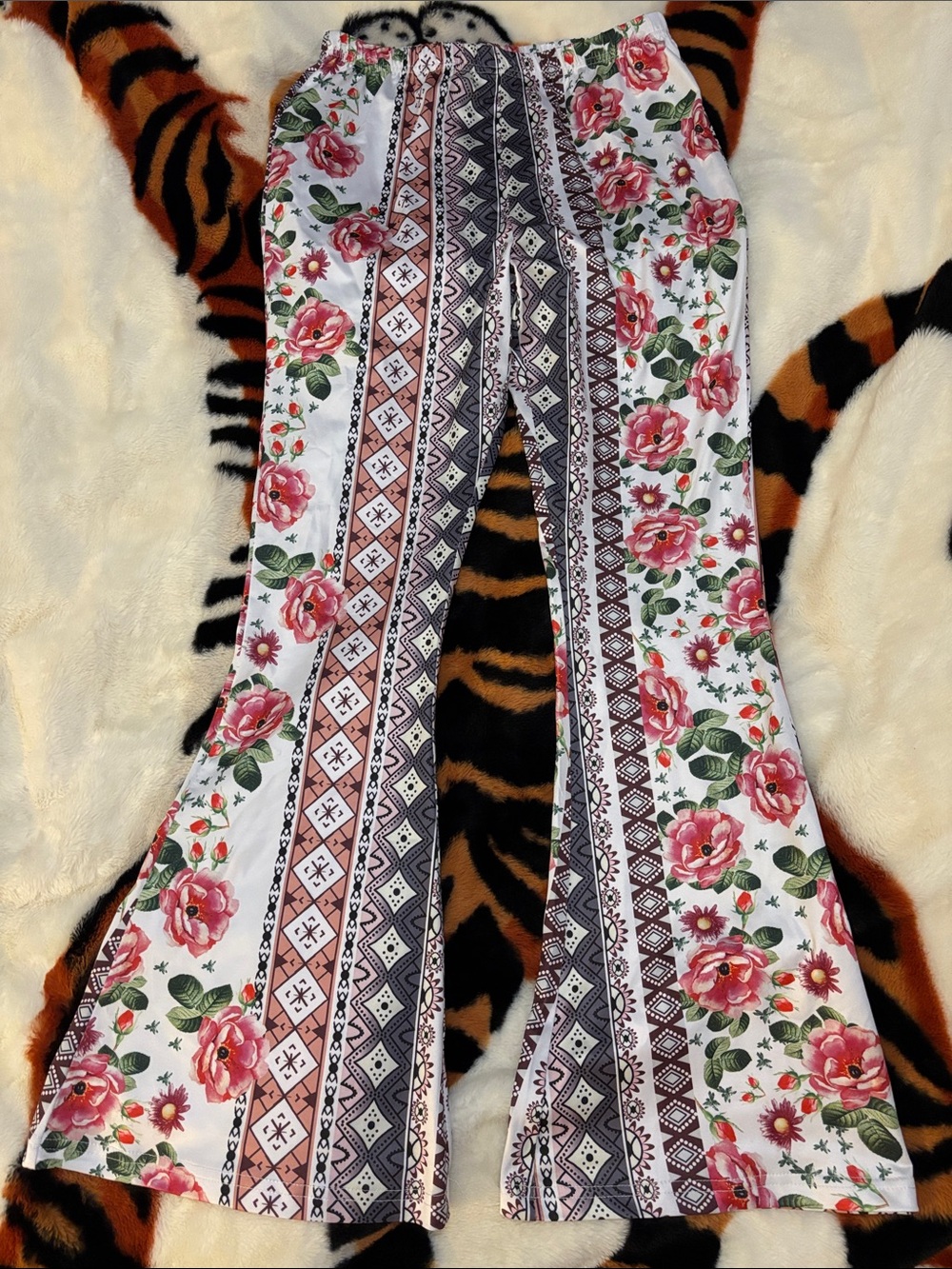 Amazon Floral Boot Cut Pants in Pink, White, Green
